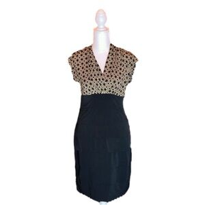 ENFOCUS STUDIO Form Fitting Black with Tan Print Casual Dress Size 6